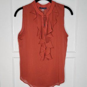 Sleeveless ruffled V-neck Rust Color Blouse Women's Size Small